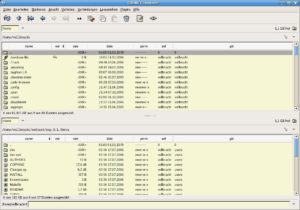 Der Dateimanager Gnome Commander mit horizontal geteilter Ansicht von Verzeichnisinhalten.