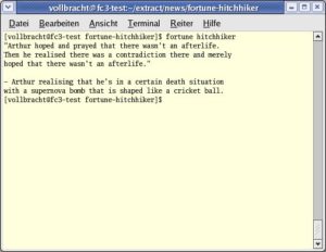 Der HG2G-Datensatz verhilft dem Fortune-Programm zu Zitaten aus der Reihe "Per Anhalter durch die Galaxis".