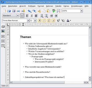 Das schlanke Schreibprogramm KWord arbeitet mit dem freien OpenDocument-Format plattformübergreifend.