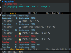 Wetterbericht für Emacs-Fans: Die Erweiterung von Julien Danjou blendet Googles Wetterinformationen in der Orgmode-Agenda ein.