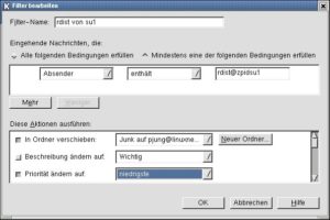 Abbildung 1: Ein Nachrichtenfilter in Mozilla