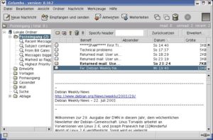 Abbildung 1: Auf den ersten Blick unterscheidet sich Columba nicht von reinen Linux-Mail-Clients