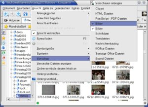 Abbildung 1: Der Konqueror mit aktivierter Thumbnail-Anzeige