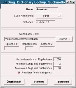 Abbildung 1: Das eigene Adressbuch zum Durchsuchen in Ding