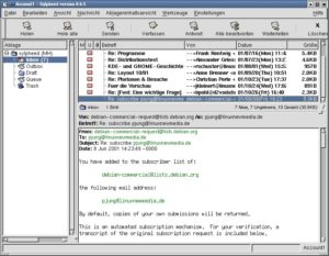 Abbildung 1: Erst der Shell-Befehl "(export LC_ALL=de_DE; /opt/sylpheed/bin/sylpheed)&" sorgt für ein deutschsprachiges Sylpheed