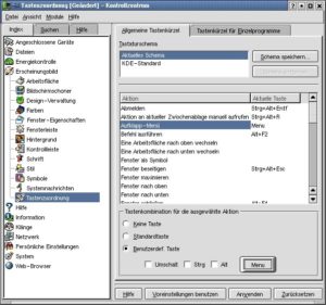 Abbildung 1: Tastenkürzel zuordnen bei KDE 2.1.2