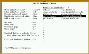 Abbildung 1: Bookmarks verwalten in NcFTP