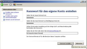 Abbildung 1: Vergeben Sie ein Passwort für Ihr Benutzerkonto unter Windows XP
