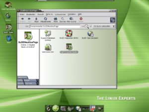 Abbildung 1: Auf analogen TFT-Displays führt das Streifenmuster im Hintergrund zu einem zitternden Bild. Insgesamt ist Gnome bei SuSE nur zweite Wahl, in den Menüs finden sich nur wenige Einträge