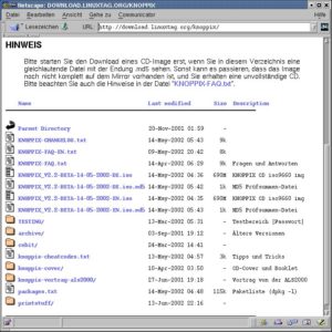 Abbildung 1: Knoppix-ISO-Dateien [3] und ihre md5sum-Dateien