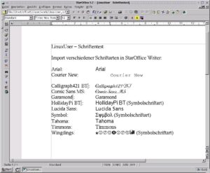 Abbildung 1: Hier sehen Sie einige Beispiele, wie StarOffice nicht vorhandene Schriften automatisch austauscht.