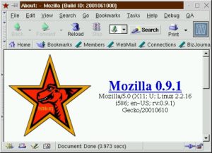 Abbildung 1: About Mozilla: Version 0.9.1 - Die Entwicklung läuft derzeit so schnell, dass zum Erscheinen dieser Ausgabe bereits mit Version 0.9.2 gerechnet wird