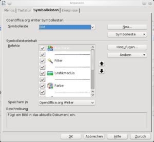 Abbildung 1: Die Symbolleiste von OpenOffice passen Sie an die eigenen Wünsche an. Das machen Sie zum Beispiel, um nur Icons anzuzeigen, die Sie auch wirklich benötigen.