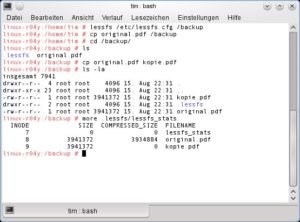 Abbildung 1: LessFS legt sich transparent über das vorhandene Dateisystem. Für Programme wie <code srcset=