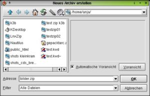 Abbildung 10: Dateien zu packen, bedeutet ein neues Archiv anzulegen und mit Inhalt zu füllen