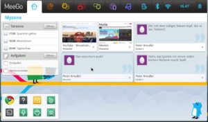 Abbildung 10: Meegos Startbildschirm, der wie auf einem PDA Aktuelles, geplante Termine und Anwendungsstarter vereint, steht auch einem Netbook gut.