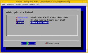 Abbildung 1: Die Menüauswahl mit Pythondialog liefert als Rückgabewert den gewählte Punkt.