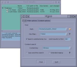 Abbildung 11: XFGlob bietet umfangreiche Suchfunktionen