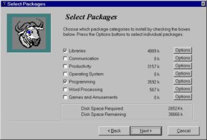 Abbildung 1: Unter "Select Packages" wählen Sie aus, welche Teile des großen XEmacs-Pakets auf Ihre Festplatte übertragen werden