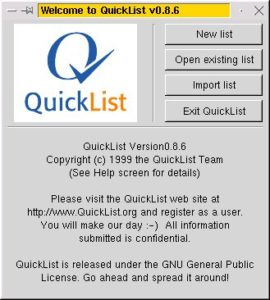 Abbildung 1: Der Begrüßungsbildschirm von QuickList.