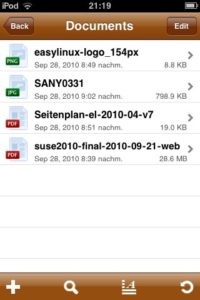 Abbildung 12: Nach dem Hochladen zeigt auch iFiles auf dem iPhone/iPod die Dateien an.