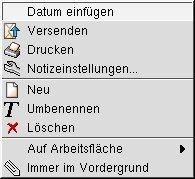 Abbildung 13: Das Kontextmenü von KNote bietet nützliche Funktionen