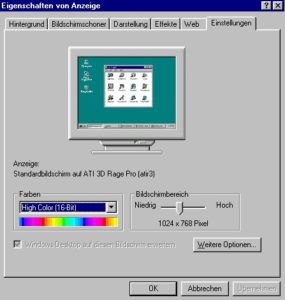 Abbildung 13: Bildschirmeinstellungen über die Systemsteuerung von Windows verändern