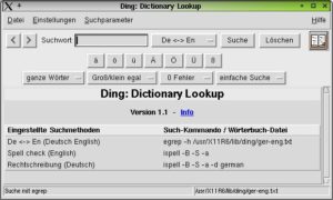 Abbildung 14: Die Arbeitsoberfläche von "ding", einem Deutsch-/Englisch-Wörterbuch