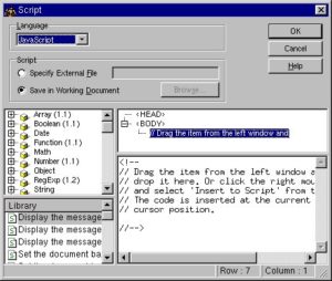 Abbildung 14: Der Skript-Editor aus dem Homepage Builder