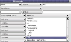 Abbildung 15: Mails per Filterregel in den Ordner "privat/tux" verschieben