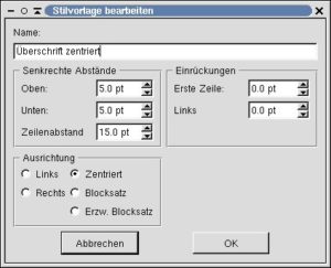 Abbildung 16: Stilvorlage bearbeiten