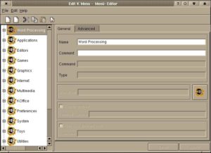 Abbildung 16: KDE 2 - Menü-Editorsoviel zu KDE 2Es geht, aber es ist noch zu umständlich. Ich gebe mich an dieser Stelle mit der Hoffnung zufrieden, dass <custom name="span" custom:class="uielement" srcset=