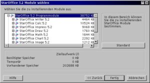 Abbildung 1a: Ausschnitt aus der benutzerdefinierten Installation von StarOffice 5.2