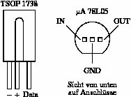 Abbildung 2: Die Pinbelegung des IR-Moduls (links) und des Spannungsreglers (rechts)