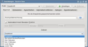 Abbildung 2: Die übersichtliche Konfigurationsoberfläche von Back in Time erleichtert das Einrichten des Programms erheblich.