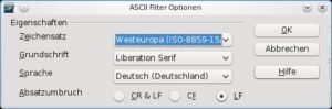 Abbildung 2: Auch ungewöhnlich kodierte Texte können Sie mit OpenOffice Writer öffnen. Sie identifizieren die Kodierung auf der Kommandozeile und öffnen den Text dann mit der passenden Variante.