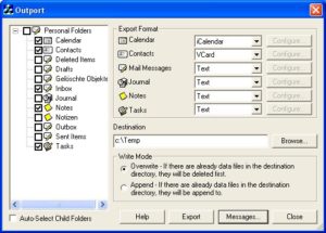 Abbildung 2: Outport bietet Export für alle Outlook-Komponenten