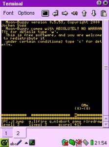 Abbildung 2: Auch das ASCII-Spiel "moon-buggy" lässt sich von Debian "klauen"