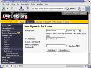 Abbildung 2: Erstellen eines dynamischen DNS-Eintrags bei DynDNS