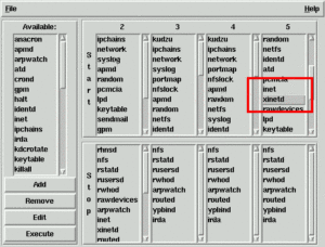 Abbildung 2: Der Runlevel-Editor zeigt nach dem Update das Problem: inetd und xinetd werden gestartet