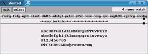 Abbildung 2: xfontsel zeigt den Roman-Schnitt der neuen PostScript-Schrift courierkoic