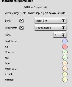 Abbildung 2: Rosegarden regelt die Parameter jedes Instruments einzeln