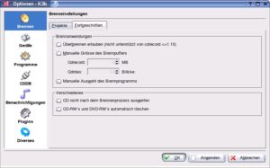 Abbildung 2: Brennoptionen von K3B