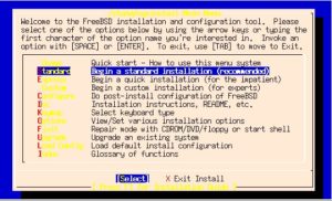 Abbildung 2: Das FreeBSD-Installations- und Konfigurationstool /stand/sysinstall lässt sich auch nach der Installation weiterverwenden