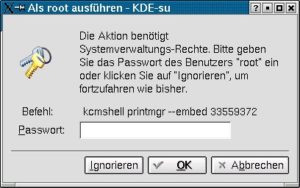 Abbildung 2: KDE verlangt das root-Passwort