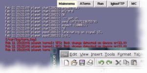 Abbildung 2: root-tail -g 120x13+20+20 -color mistyrose1 -fn 6x13 -shade /var/log/messages /var/log/kern.log,red