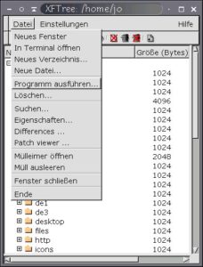 Abbildung 2: deutsches Menü im Dateimanager XFTree