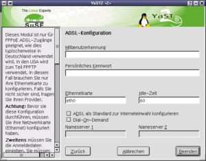 Abbildung 2: SuSE 7.2 unterstützt auch andere ADSL-Zugänge