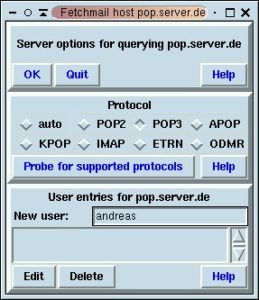 Abbildung 2: Eintrag der Benutzerkennung am Mailserver