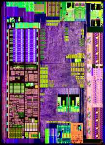 Abbildung 2: Der sogenannte Die des Atom-Prozessor N450 – das Platinchen in seinem Innern, das die Chips enthält – ist kaum größer als ein Cent-Stück.